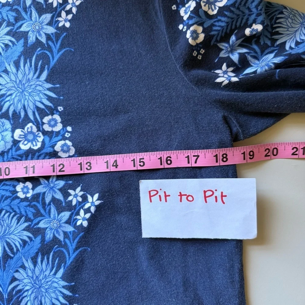 Talbots Floral Blue Three Fourth Cotton Women's Top Large Petite - Picture 6 of 6